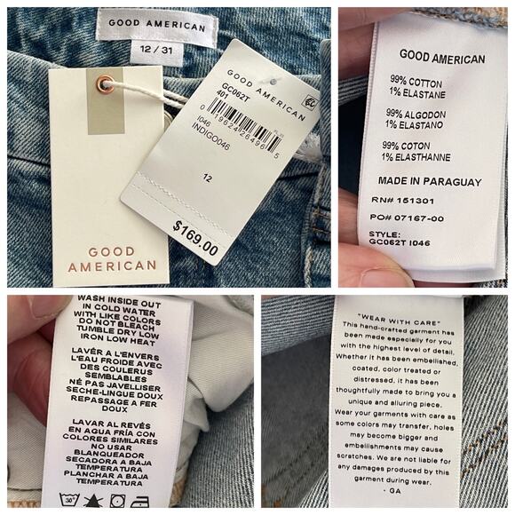 Good American Good Classic Distressed Straight Jeans NEW Sz 12/31 Stretch Blue - Picture 11 of 11